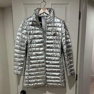 Love Moschino Shiny Silver Puffer Coat